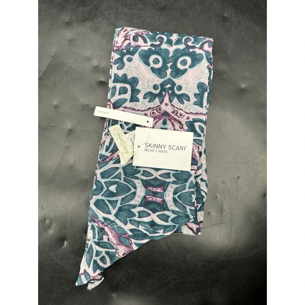 TREASURE & BOND 100% Silk Scarf Square Floral‎ Multi Frayed Edges